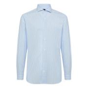 Boggi Milano Stripe Popeline Napoli Krage Skjorta Slim Fit Blue, Herr