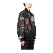 44 Label Group Svart Tryckt Bomber med Skull Prints Black, Herr