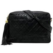 Chanel Vintage Begagnad Svart Läder Chanel Crossbody Väska Black, Dam