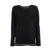 Le Tricot Perugia Stickad tröja i ren ull med Lurex-detalj Black, Dam