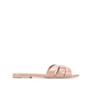 Saint Laurent Platta sandaler i puderrosa läder Pink, Dam
