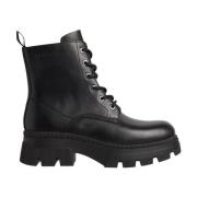 Calvin Klein Chunky Combat Lace-Up Boots Black, Dam