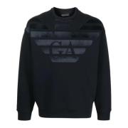 Emporio Armani Marinblå Dubbel Jersey Sweatshirt med Broderad Örnlogot...