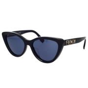 Fendi Glamorösa Cat-Eye Solglasögon med Blåa Linser Black, Unisex