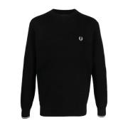 Fred Perry Logo Bomull Crewneck Tröja Black, Herr