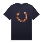 Fred Perry Grafisk Crew Neck T-shirt med Flock Laurel Wreath Blue, Her...