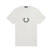 Fred Perry Circle Branding T-Shirt med Laurel Brodyr White, Herr