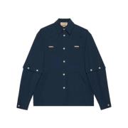 Gucci Straight-point Collar Cotton Shirt Blue, Herr