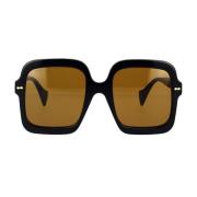 Gucci Fyrkantiga Oversized Solglasögon med Emaljdetalj Black, Dam