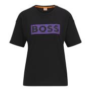 Hugo Boss Slim Fit Bomull T-shirt med Dekorerad Logotyp Black, Dam