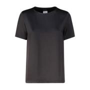 Max Mara Blå Crew Neck Satin T-shirt Black, Dam
