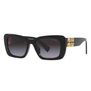 Miu Miu Rectangular Sunglasses with Gradient Grey Lenses and Gold Logo...