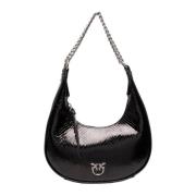 Pinko Brioche Hobo Mini Laminerad Läderväska Black, Dam