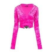 Versace Rosa Velvet Crossover Sweater Pink, Dam