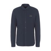 Armani Exchange Blå Stretch Bomullsskjorta med Klassisk Krage Blue, He...