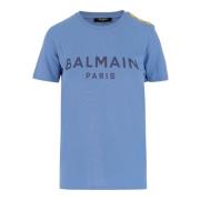 Balmain Bl? Crew Neck T-Shirt - Stilfull och Bekväm Blue, Dam