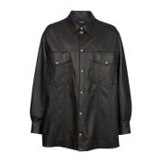 Balmain Leather overshirt Black, Herr
