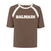 Balmain Retro mini monogram T-shirt Brown, Herr