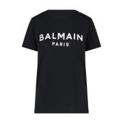 Balmain Svart Ekologisk Bomull Logo T-shirt Black, Dam