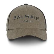 Balmain Cotton canvas cap with Paris logo Beige, Herr