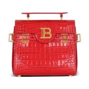 Balmain B-Buzz 23 bag in crocodile-print leather Red, Dam