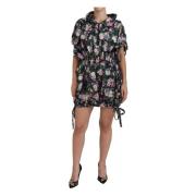 Dolce & Gabbana Black Floral Print Short Sleeves Mini Dress Black, Dam