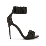 Dolce & Gabbana Svarta Rynkade Läderhögklackade Sandaler Black, Dam
