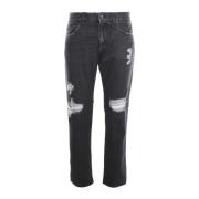 Dolce & Gabbana Svarta Straight Jeans med Slitna Detaljer Black, Herr