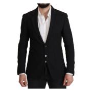 Dolce & Gabbana Stunning Svart Ull Blazer med Notch Revers Black, Herr