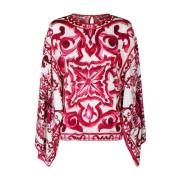 Dolce & Gabbana Silkes Majolica Print Blus Red, Dam