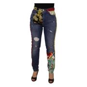 Dolce & Gabbana Blå Patchwork Hög Midja Denim Jeans Blue, Dam