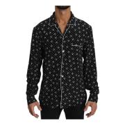 Dolce & Gabbana Svart Skull Print Siden Nattkläder Skjorta Black, Herr