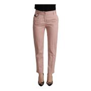 Dolce & Gabbana Rosa Bomullsbyxa med Mid Waist och Tapered Fit Pink, D...