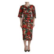 Dolce & Gabbana Multifärgad Geranium Silke Sheath Midi Klänning Multic...