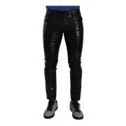 Dolce & Gabbana Svarta Logo Bomulls Stretch Skinny Byxor Black, Herr