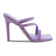 Steve Madden Högklackad sandal för kvinnor i kristall och läder Purple...