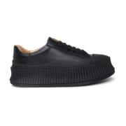 Jil Sander Svart lädersneaker Black, Dam