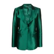 Alberta Ferretti Satin Finish Metallic Jacka med Vertikala Sömmar Gree...