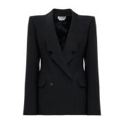 Alexander McQueen Svart Dubbelknäppt Ullblazer Black, Dam