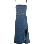 Alexander McQueen Blå Denim Slits-Detalj Midi Klänning Blue, Dam