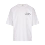 Alexander McQueen Vit Logo Oversize T-shirt för Män White, Herr