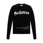 Alexander McQueen Stickad tröja med logotyp Black, Herr
