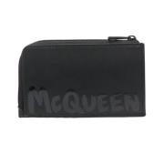 Alexander McQueen Svart Läderplånbok med Logotryck Dekoration Black, H...