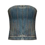 Alexander McQueen Ärmlös Denim Korsett Blue, Dam