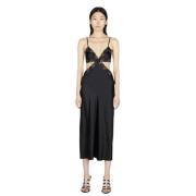 Alexander Wang Satin Lace Slip Midi Dress Black, Dam