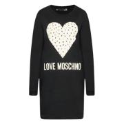 Love Moschino Svart Bomullsklänning med Märkesdesign Black, Dam