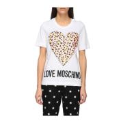 Love Moschino Crewneck T-shirt med Animalier Heart Print White, Dam