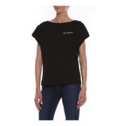 Love Moschino Logotyp Broderad Bomull T-Shirt för Kvinnor Black, Dam