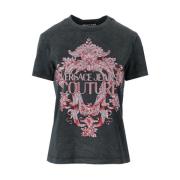 Versace Jeans Couture Barock Grå Rosa T-Shirt för Kvinnor Gray, Dam