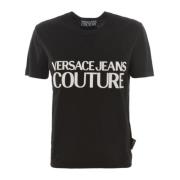Versace Jeans Couture Svart dam T-shirt med korta ärmar och upphöjd vi...